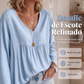 Blusa casual de manga larga con cuello en V para mujer