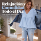 Blusa casual de manga larga con cuello en V para mujer