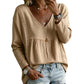 Blusa casual de manga larga con cuello en V para mujer