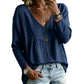 Blusa casual de manga larga con cuello en V para mujer