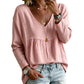 Blusa casual de manga larga con cuello en V para mujer