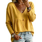 Blusa casual de manga larga con cuello en V para mujer