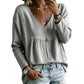 Blusa casual de manga larga con cuello en V para mujer