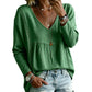 Blusa casual de manga larga con cuello en V para mujer