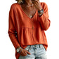 Blusa casual de manga larga con cuello en V para mujer