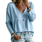 Blusa casual de manga larga con cuello en V para mujer