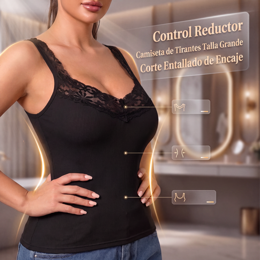 Camiseta de tirantes ajustada de encaje para mujer de talla grande