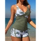 Conjunto de tankini de cintura alta con estampado tropical y shorts