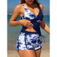 Conjunto de tankini de cintura alta con estampado tropical y shorts
