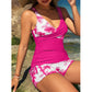 Conjunto de tankini de cintura alta con estampado tropical y shorts