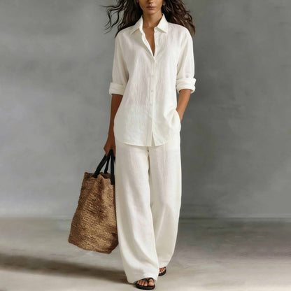 🔥⏰ ¡OFERTA 50% OFF! 👚 Conjunto de Camisa Informal y Pantalones de Pierna Ancha para Mujer – Elegante, Cómodo y Versátil ✨