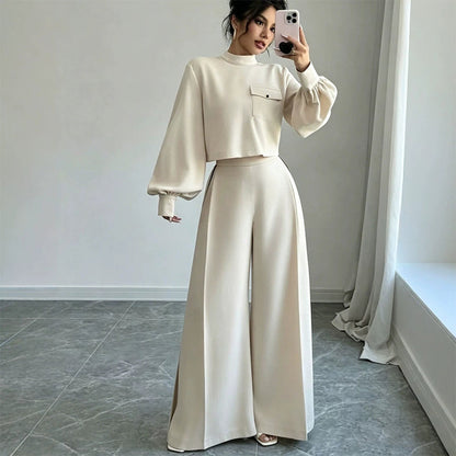 🔥⏰ ¡OFERTA 50% OFF! 👗 Conjunto de Top Corto y Pantalones de Pierna Ancha para Mujer – Estilo Casual, Cómodo y Moderno ✨