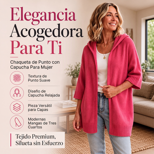 🔥⏰ ¡OFERTA 50% OFF! 🧶 Cárdigan de Punto con Capucha y Manga 3/4 para Mujer – Cómodo, Elegante y Fácil de Combinar ✨