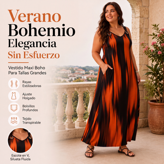 ⏰🔥 ¡OFERTA 50% OFF! 👗✨ Vestido Largo de Rayas para Mujer Talla Grande – Sin Mangas, Cómodo y Elegante para un Look Fresco y Favorecedor
