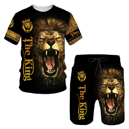 ⏰🔥 ¡OFERTA 50% OFF! 🐯👕 Conjunto de 2 Piezas para Hombre – Camiseta + Pantalón Corto con Estampado 3D de Animales, Fresco, Cómodo y Llamativo