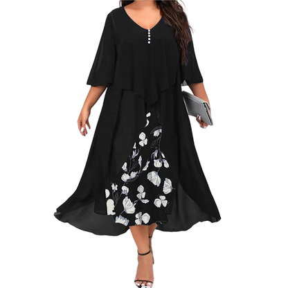 ⏰🔥 ¡OFERTA 50% OFF! 👗✨ Vestido Midi de Gasa en Capas para Mujer – Elegante Diseño de Falso Dos Piezas y Bajo Asimétrico Favorecedor