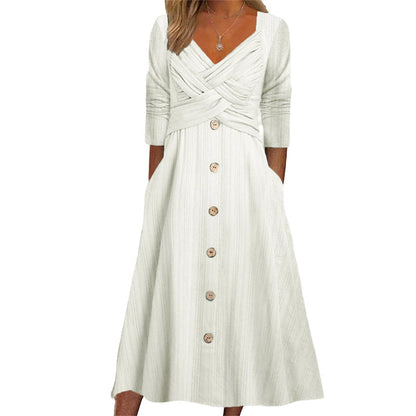 ⏰🔥 ¡OFERTA 50% OFF! 👗✨ Vestido Largo de Punto con Cuello en V para Mujer – Silueta Elegante, Bolsillos Prácticos y Comodidad para Todo el Día