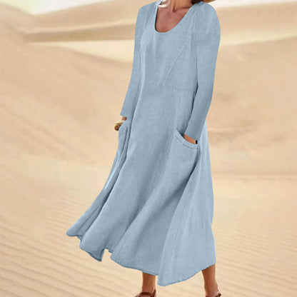 ⏰🔥 ¡OFERTA 50% OFF! 👗🌿 Vestido Largo de Algodón y Lino para Mujer – Corte en A, Bolsillos Prácticos y Comodidad Relajada para Todos los Días ✨