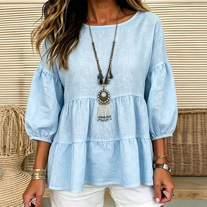⏰🔥 ¡OFERTA 50% OFF! 👚🌸 Blusa de Verano para Mujer con Mangas de Farol y Volantes Escalonados – Femenina, Fresca y Elegante ✨