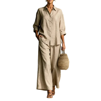 ⏰🔥 ¡OFERTA 50% OFF! 👚👖 Conjunto Retro de Algodón y Lino para Mujer – Camisa Cómoda y Pantalones de Pierna Ancha para un Look Relajado y Elegante ✨