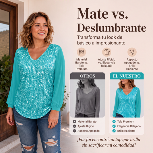 ⏰🔥 ¡OFERTA 50% OFF! ✨👚 Top Elegante de Mujer con Cuello en V y Lentejuelas – Brillo Sofisticado y Estilo Femenino para Cualquier Ocasión