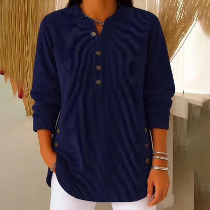 Camisetas henley de pana con botones para mujer