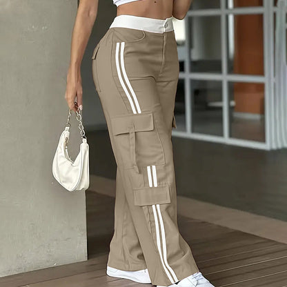 Women's Side Stripe Straight-Leg Cargo Pants