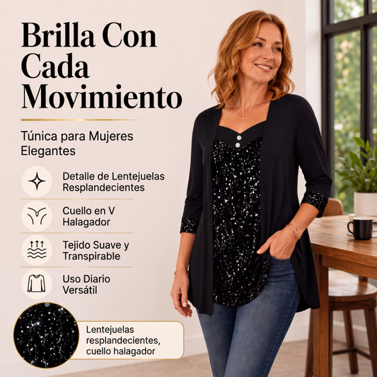 ⏰🔥 ¡OFERTA 50% OFF! 👚✨ Top Falso de Dos Piezas con Parches de Lentejuelas para Mujer – Elegante, Moderno y Llamativo