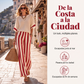 Conjunto informal de dos piezas de rayas con pantalones de pierna ancha para mujer