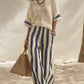Conjunto informal de dos piezas de rayas con pantalones de pierna ancha para mujer