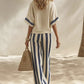 Conjunto informal de dos piezas de rayas con pantalones de pierna ancha para mujer