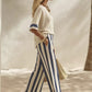 Conjunto informal de dos piezas de rayas con pantalones de pierna ancha para mujer