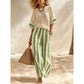 Conjunto informal de dos piezas de rayas con pantalones de pierna ancha para mujer