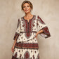 Vestido bohemio para mujer con cuello en V y volantes escalonados