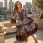Vestido bohemio para mujer con cuello en V y volantes escalonados