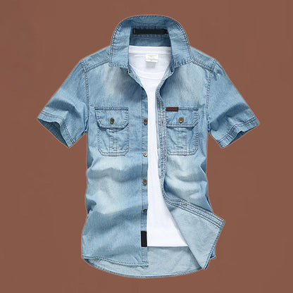 Camisa vaquera casual de manga corta para hombre