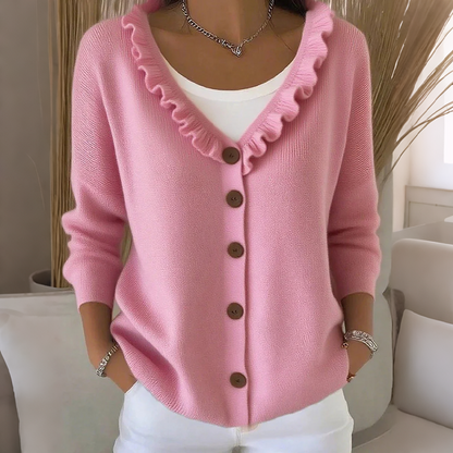 ⏰🔥 ¡OFERTA 50% OFF! 👚✨ Cárdigan de Punto con Cuello de Volantes para Mujer – Suave, Elegante y Cómodo para el Día a Día