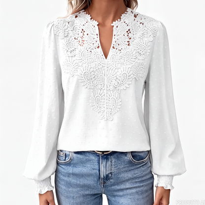 ⏰🔥 ¡OFERTA 50% OFF! 👚✨ Blusa de Encaje con Cuello de Pico para Mujer – Elegante, Femenina y Versátil