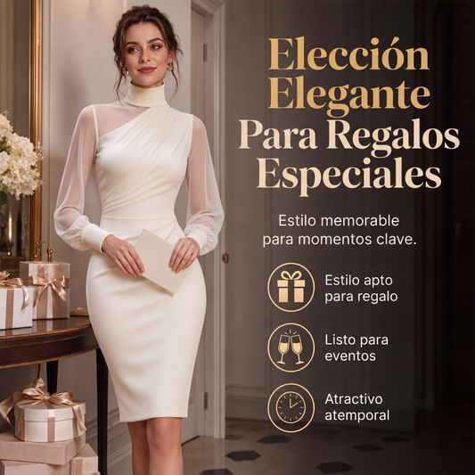 ⏰🔥 ¡OFERTA 50% OFF! 👗✨ Vestido Midi Ajustado para Mujer – Cuello Alto, Mangas Transparentes y Elegante Silueta