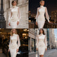 ⏰🔥 ¡OFERTA 50% OFF! 👗✨ Vestido Midi Ajustado para Mujer – Cuello Alto, Mangas Transparentes y Elegante Silueta