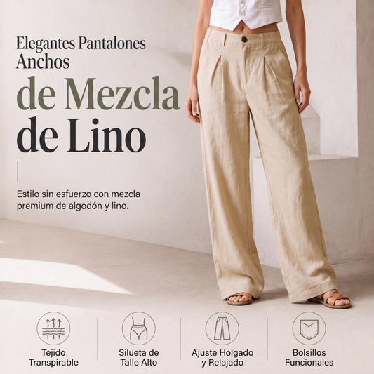 ⏰🔥 ¡OFERTA 50% OFF! 👖☀️ Pantalones Anchos de Lino para Mujer – Frescos, Cómodos y Elegantes con Cintura Alta