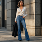 ⏰🔥 ¡OFERTA 50% OFF! 👖✨ Vaqueros Slim de Mujer con Borde Ondulado y Botones Laterales – Estilo Urbano, Cómodos y Favorecedores