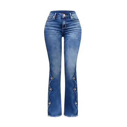 ⏰🔥 ¡OFERTA 50% OFF! 👖✨ Vaqueros Slim de Mujer con Borde Ondulado y Botones Laterales – Estilo Urbano, Cómodos y Favorecedores