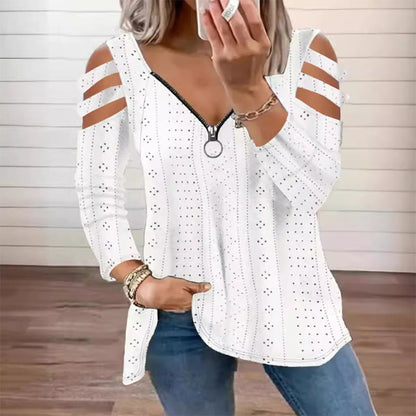 Camiseta para mujer con hombros al descubierto y cremallera