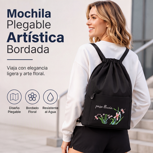 Mochila vintage con cordón plegable para mujer