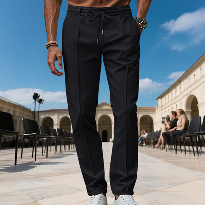 Pantalones de vestir de pierna recta para hombre con cordón