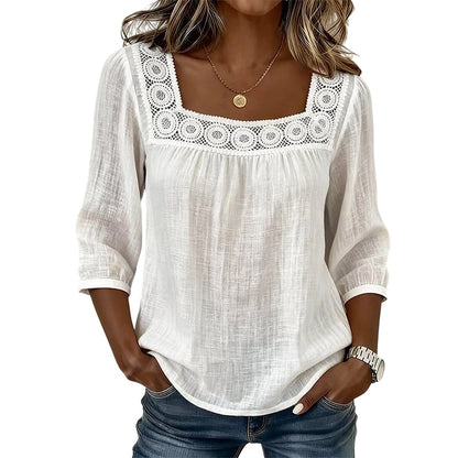 ⏰🔥 ¡OFERTA 50% OFF! 👚✨ Blusa Elegante de Mujer con Cuello Cuadrado y Encaje – Estilo Femenino, Cómodo y Versátil para Cualquier Ocasión