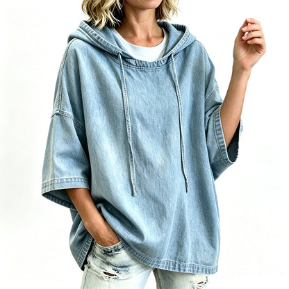 ⏰🔥 ¡OFERTA 50% OFF! 👕✨ Sudadera Vaquera con Capucha para Mujer – Corte Holgado, Estilo Casual y Comodidad Todo el Día