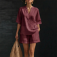 ⏰🔥 ¡OFERTA 50% OFF! 👚✨ Conjunto de Verano de 2 Piezas para Mujer – Top con Cuello de Pico y Shorts Holgados, Fresco y Elegante