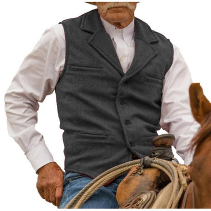 Chaleco de tweed de espiga con solapa vintage para hombre